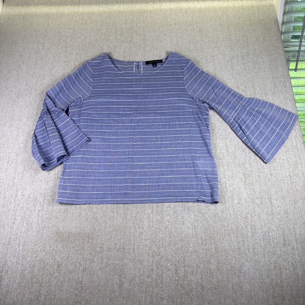 Tommy Hilfiger Blue White Striped Top Women's L Bell Sleeves Cotton Lightweight